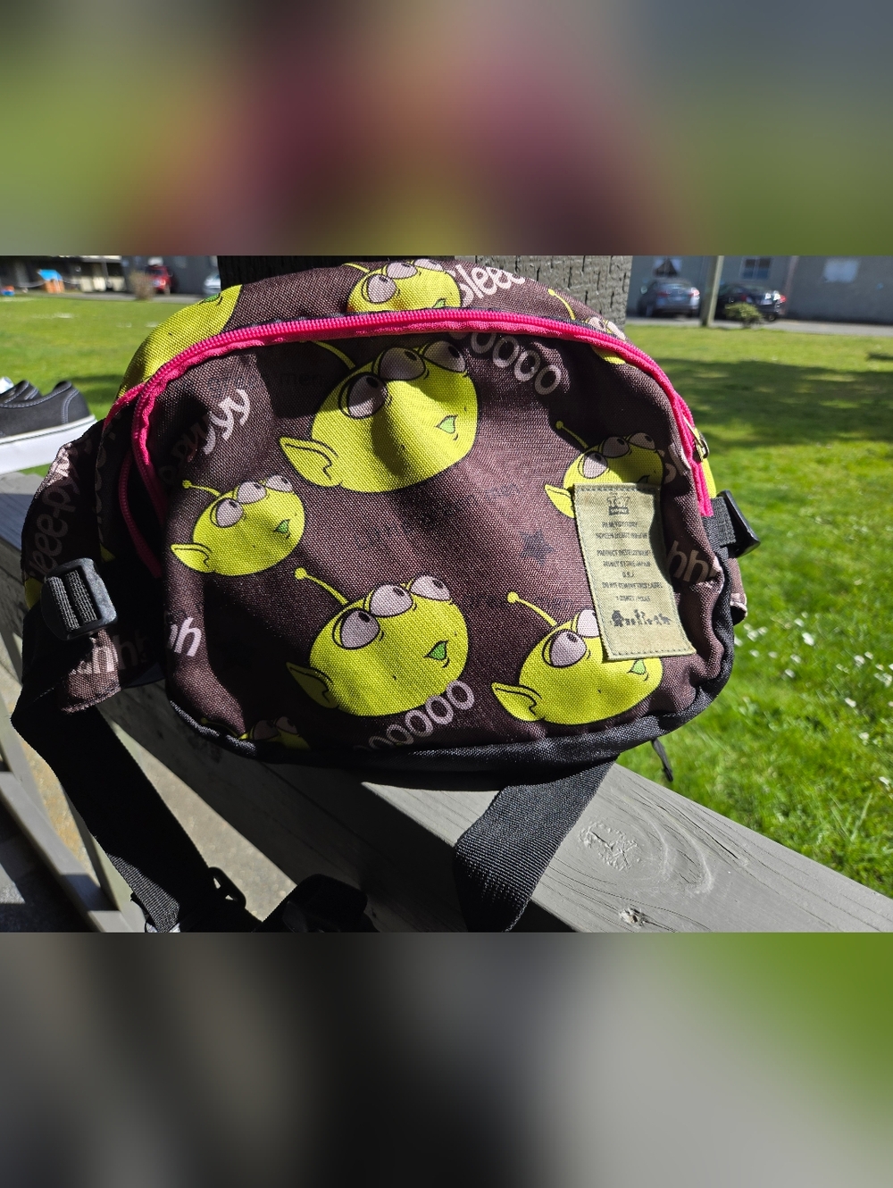 Disney Brown & Lime Green Alien Print Crossbody Bag with Pink Trim
